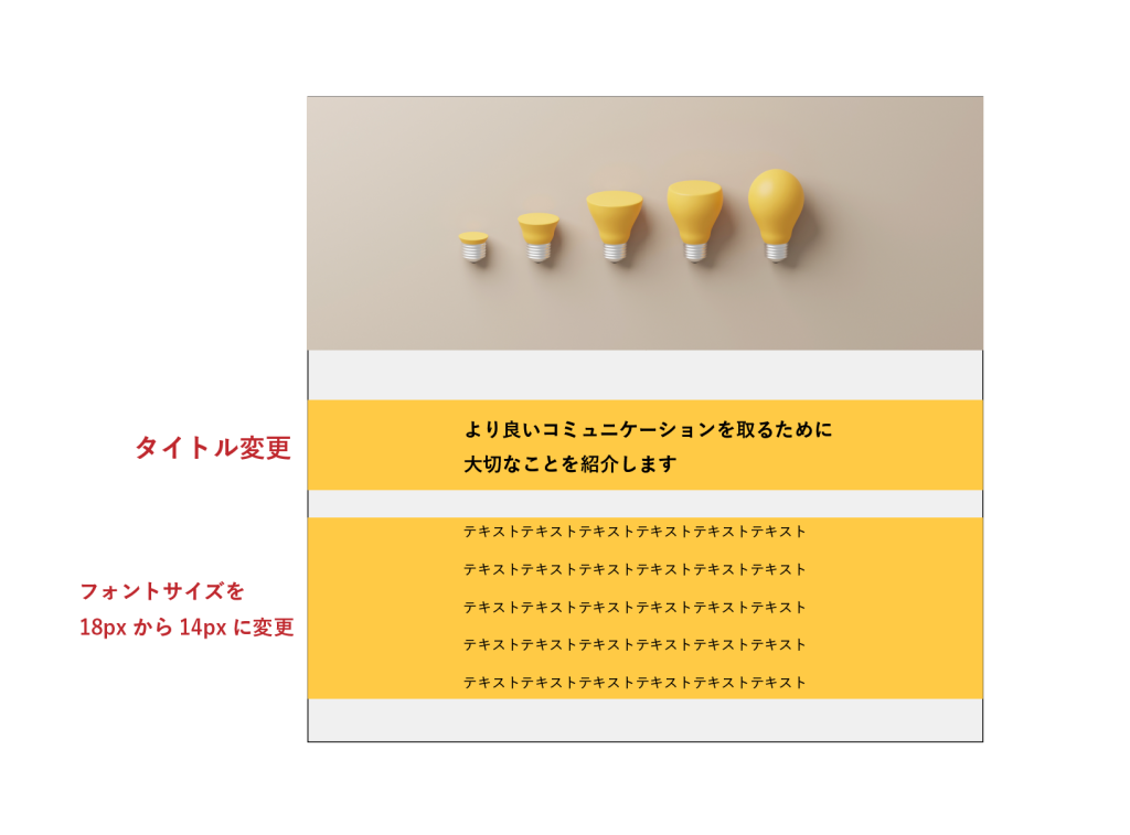 変更点などは分かりやすく記載するの例