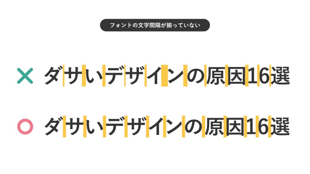 文字感覚が揃っていないと不揃いな印象を与える